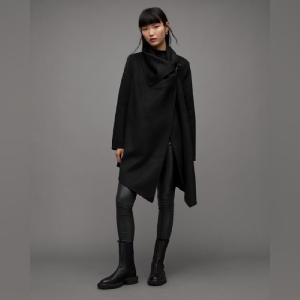 Allsaints black asymmetrical raglan
